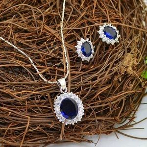 Stunning Blue Crystals Necklace & Earring Set